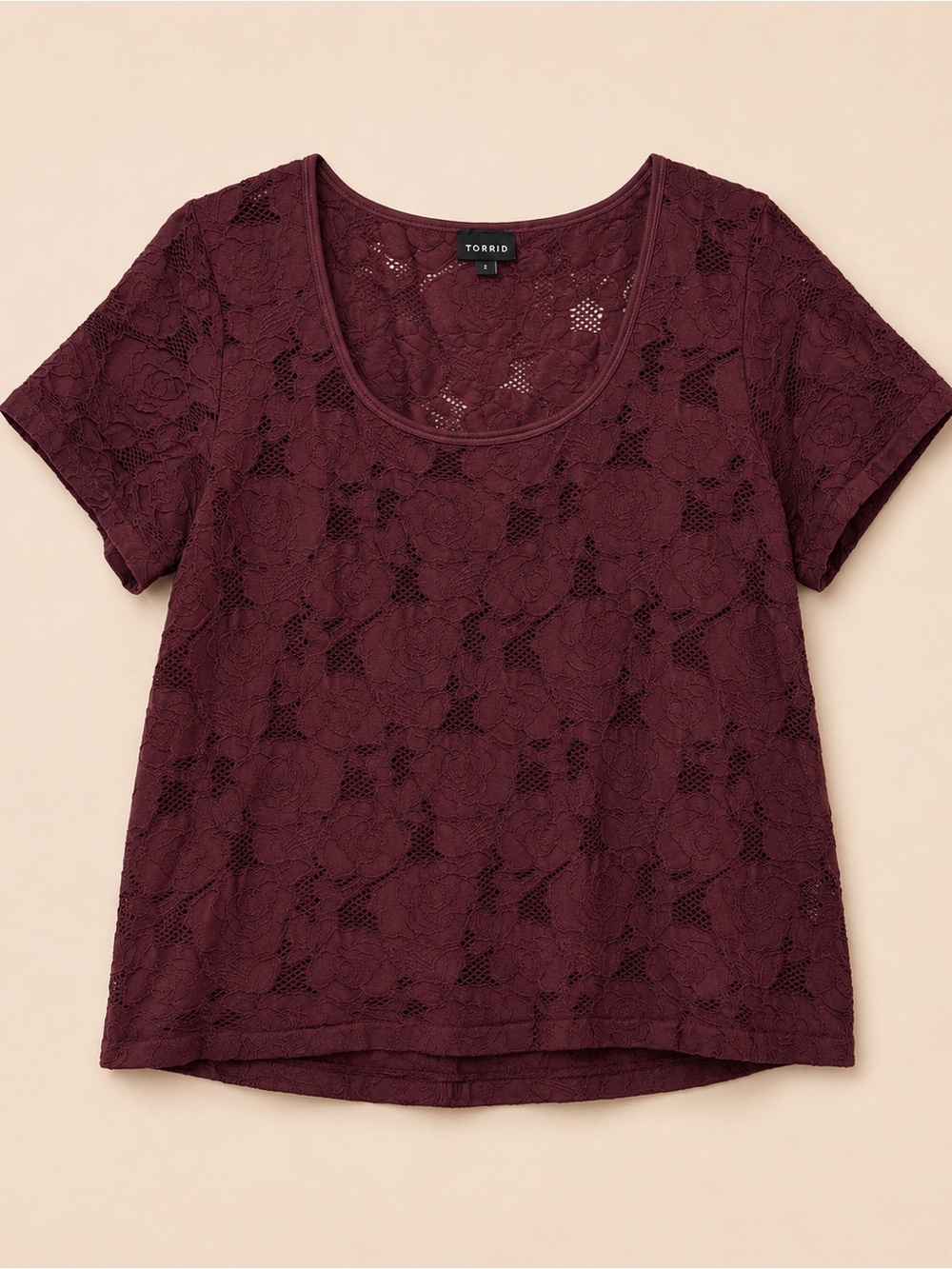 torrid Short Sleeve Floral Lace Tee - Wine